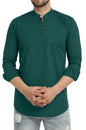 ROYALSCOUT Mens Cotton Blend Full Sleeve Short Kurta with Mandarin Collar Green