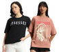 Juneberry Pure 100% Cotton Oversized Loose Baggy Fit Drop Shoulder Latest Aesthetic & Cool Graphic Prinred Half Sleeve T-Shirts