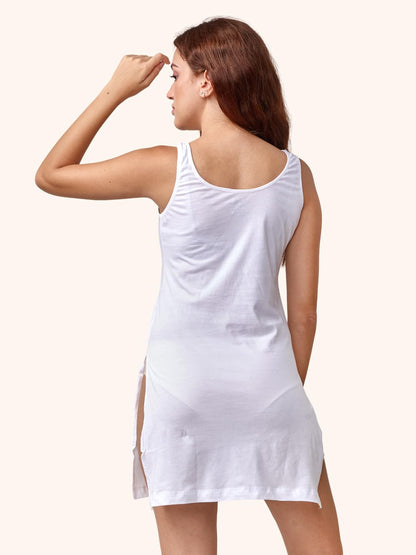 Lyra WomenS Pure Cotton Stretchable Camisole/Kurti Slip With High Side Slits White