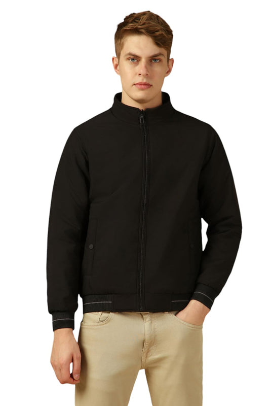 Dennis Lingo Men Grey Solid Regular Fit Full Sleeve Mock Collar Padded Jacket