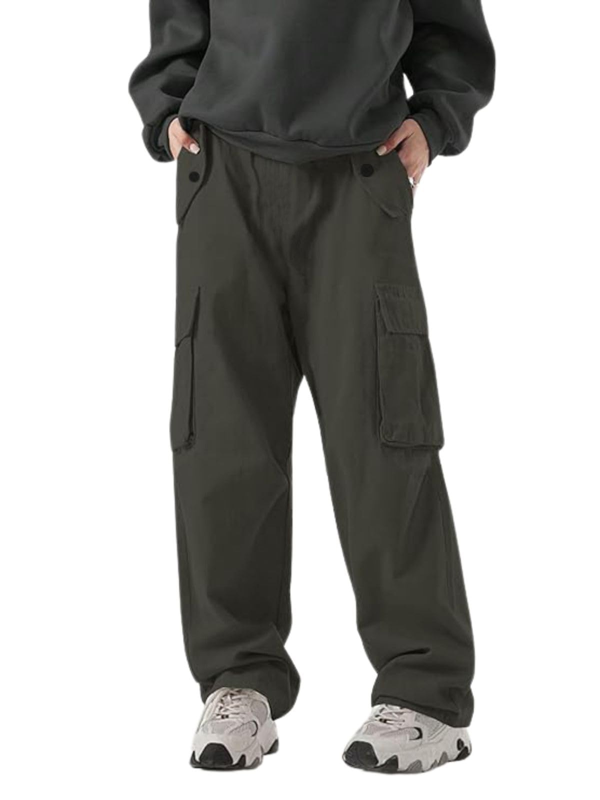 Greciilooks MenS Loose Low Rise Cargo Pants | Baggy 6 Pocket Lower Pant | Casual Cotton Pents | Formal Trousers Green