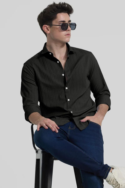 Finivo Fashion MenS Casual Cotton Plain Button Down Shirts Full Sleeve Textured Summer Beach Shirt For Men Black