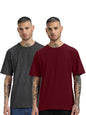 Veirdo Mens Oversized Baggy Fit Drop Shoulder Short Sleeve Round Neck Solid Cotton T-Shirt