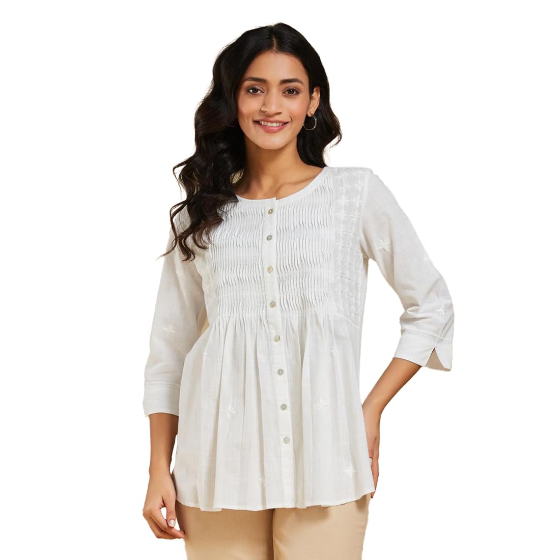 Fabindia Cotton White Chikankari Tunic