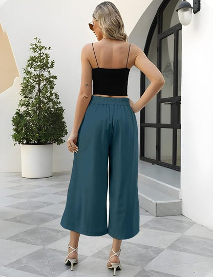 OOMPH! Cotton Linen Palazzo Pant for Women | Womens High Rise High Waist Trousers Flowy Wide Leg Plazzo Pant Trouser with Pocke