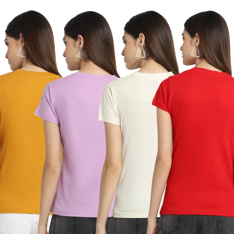 Preneum Womens Cotton Regular Fit Latest Graphic Stylish Printed Short Sleeves Casual T-Shirt || Trendy & Styles (Pack 4), Cher