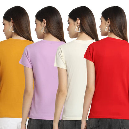 Preneum Womens Cotton Regular Fit Latest Graphic Stylish Printed Short Sleeves Casual T-Shirt || Trendy & Styles (Pack 4), Cher