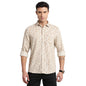 Turtle Men Khaki Linen Blend Printed Slim Fit Casual Shirts