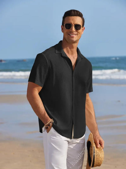 CB-COLEBROOK Mens Waffle Knit Textured Button-Down Wrinkle Free Casual Shirts, Short Sleeves, Summer Beach Tops (in, Alpha, XL,