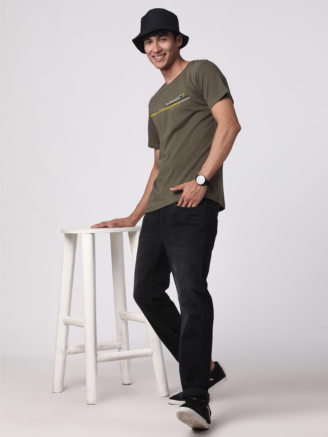 ADRO Men's Graphic Printed 100% Cotton T-Shirt - Regular Fit, Printed T-Shirts for Men (RN24-RAC-OL_Olive)