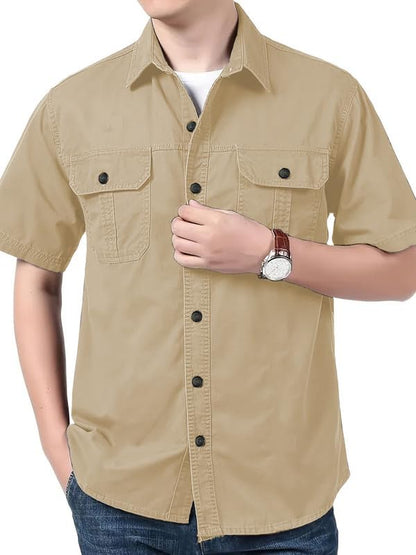 SHIENZY Mens Regular Fit Solid Printed Cotton Casual Shirt || Half Sleeve, Double Pocket || Denim Jacket Style Fashionable West