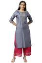 W for Woman Women Blue Embroidered Straight Kurta-Parallel Pants-Dupatta Set