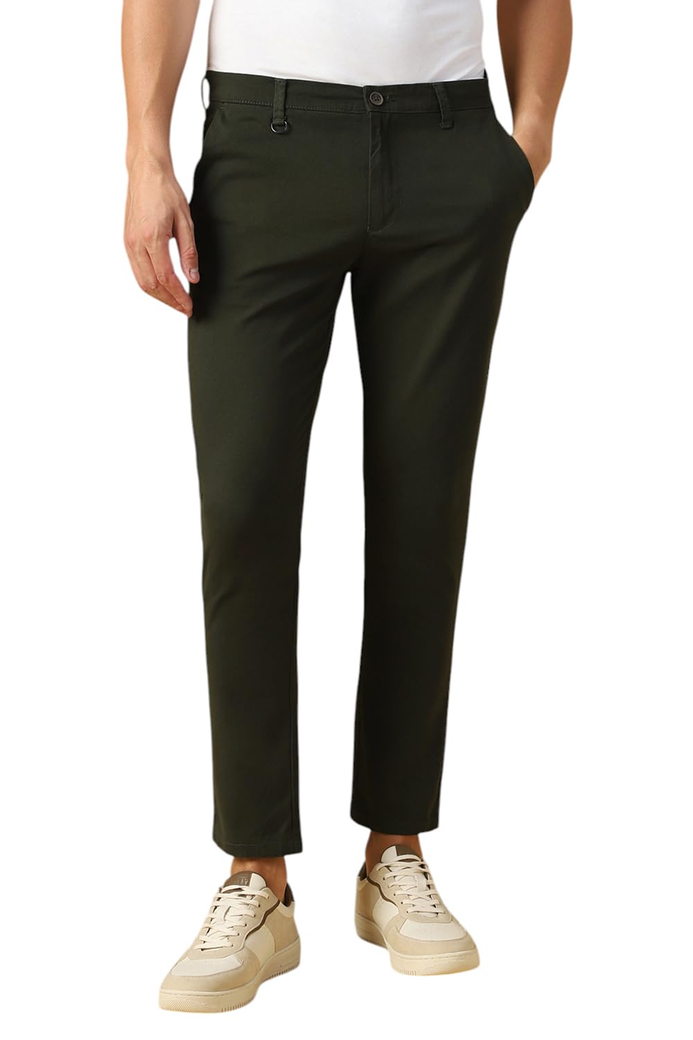 Dennis Lingo Mens Dark Olive Solid Cotton Straight Fit Chinos