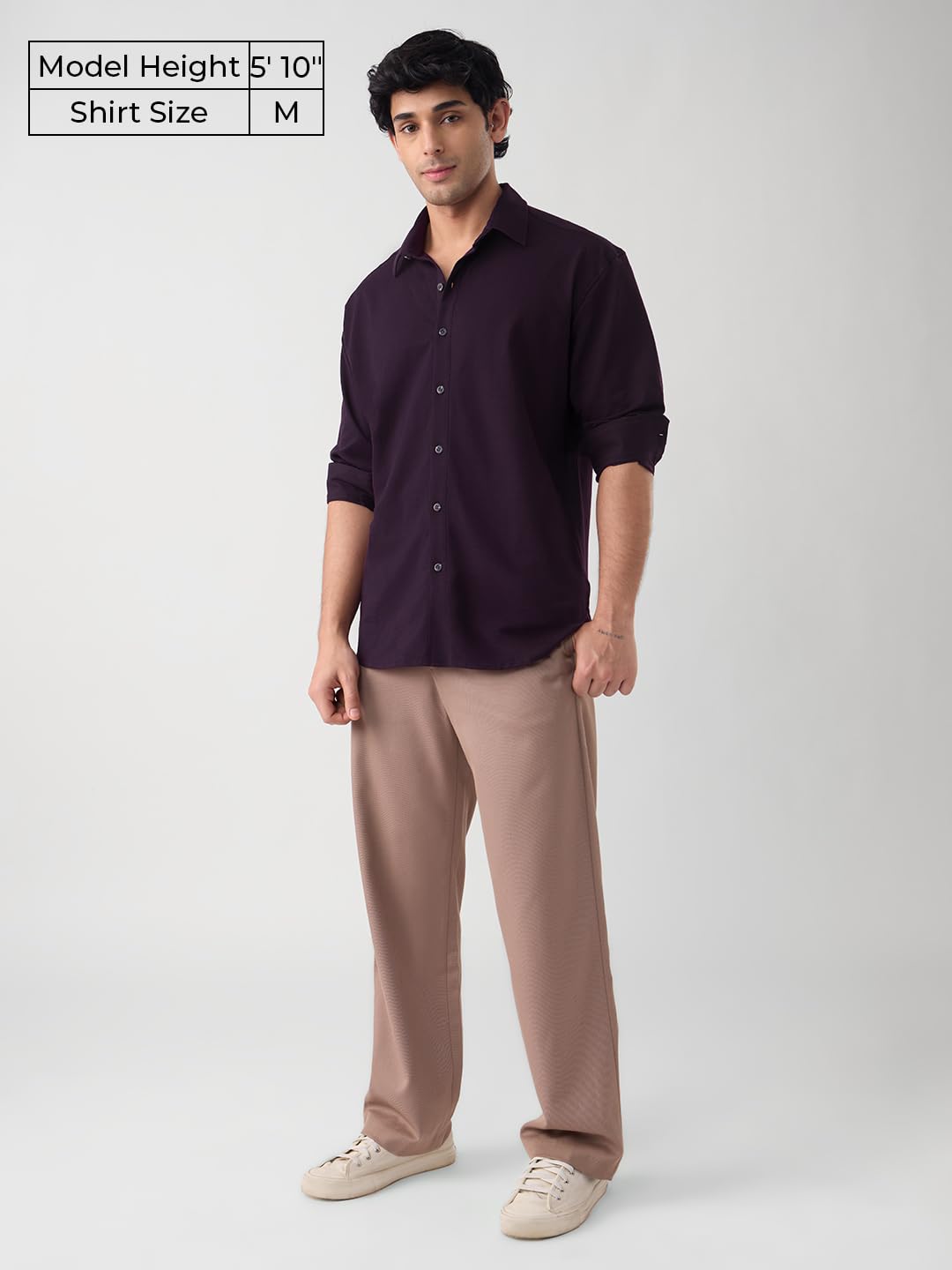 The Souled Store Mulberry Men and Boys Long Sleeves Collared Neck Button Front Regular Fit Cotton Textured Shirts