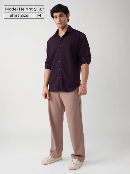 The Souled Store Mulberry Men and Boys Long Sleeves Collared Neck Button Front Regular Fit Cotton Textured Shirts