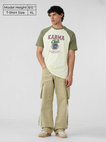 The Souled Store Karma Men and Boys Short Sleeves Round Neck Green Graphic Printed Regular Fit Cotton T-Shirts