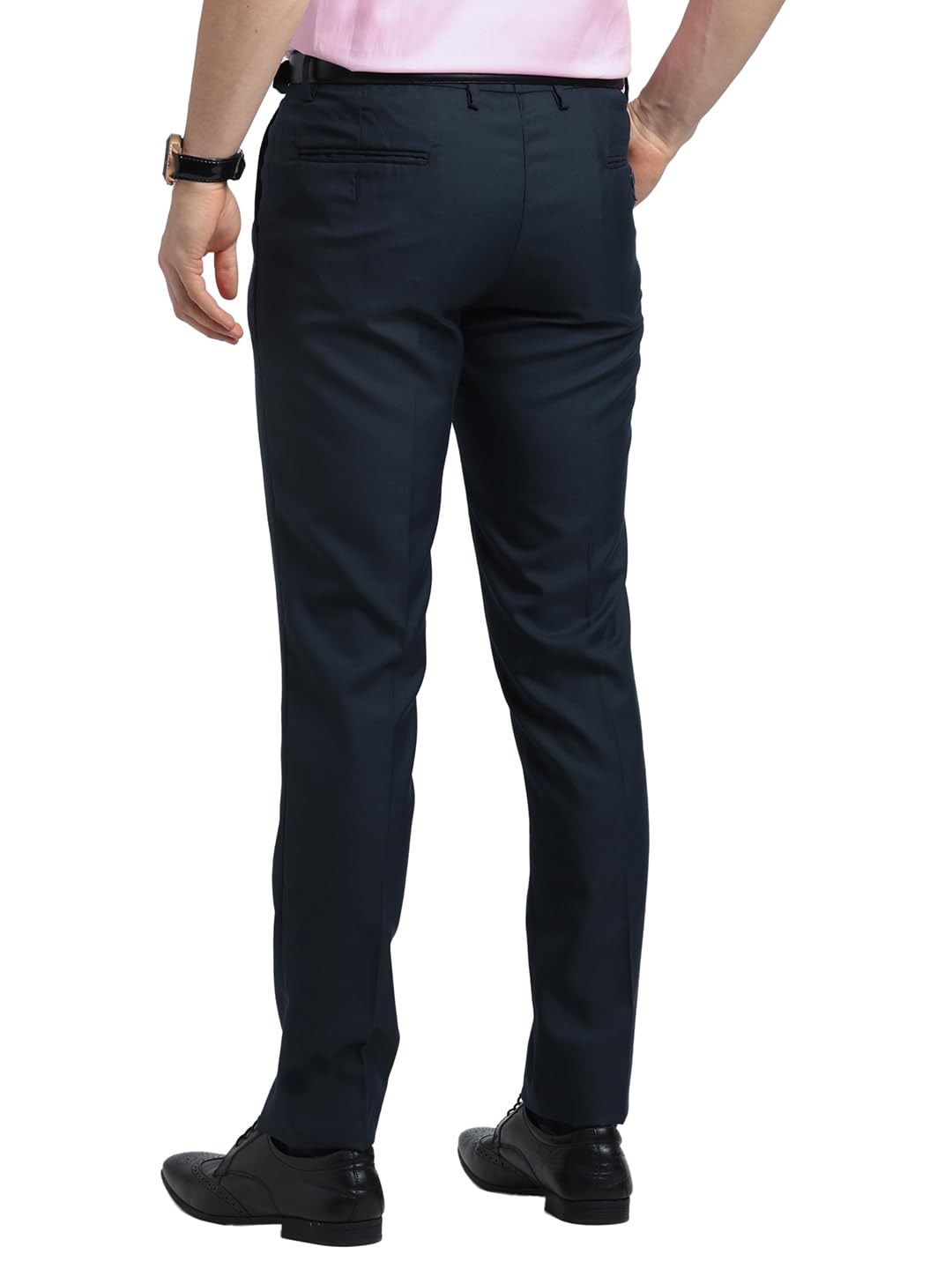 Turtle Men Poly Viscose Navy Blue Solid Slim Fit Formal Trouser