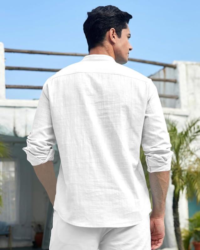 Finivo Fashion MenS Cotton Blend Short Kurta Shirt | Casual Ethnic Wear With Roll-Up Sleeves & Mandarin Collar | Comfortable Fi