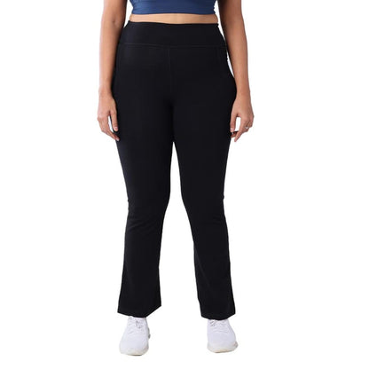 BlissClub AM:PM Cotton Flare Pants for Women Above 55 ft Tall | Wide Waistband, 4 Pockets | Bell Bottom Pants and high Waist Tr