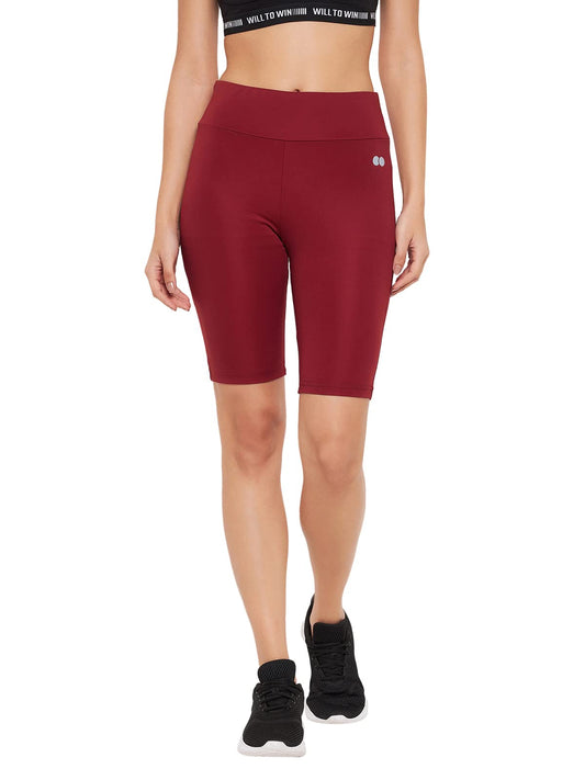 Clovia Womens Snug Fit Mid-Rise Activewear Sports Shorts (AB0055P09_Maroon_XXL)