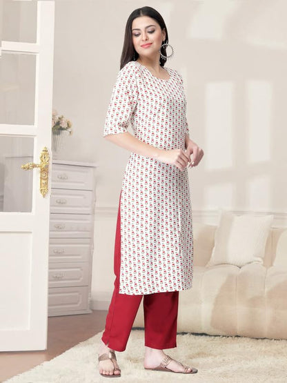 Pinkmint Kurta Set for Women Cotton Printed Straight Kurta with Pant (Pack of 1)