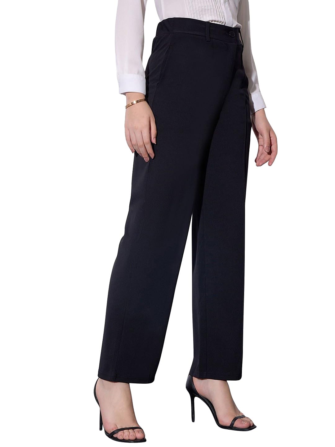 Toochki Spandex Trouser Black Pants for Womens Regular Fit, Bellbottom Straight Pants for Women