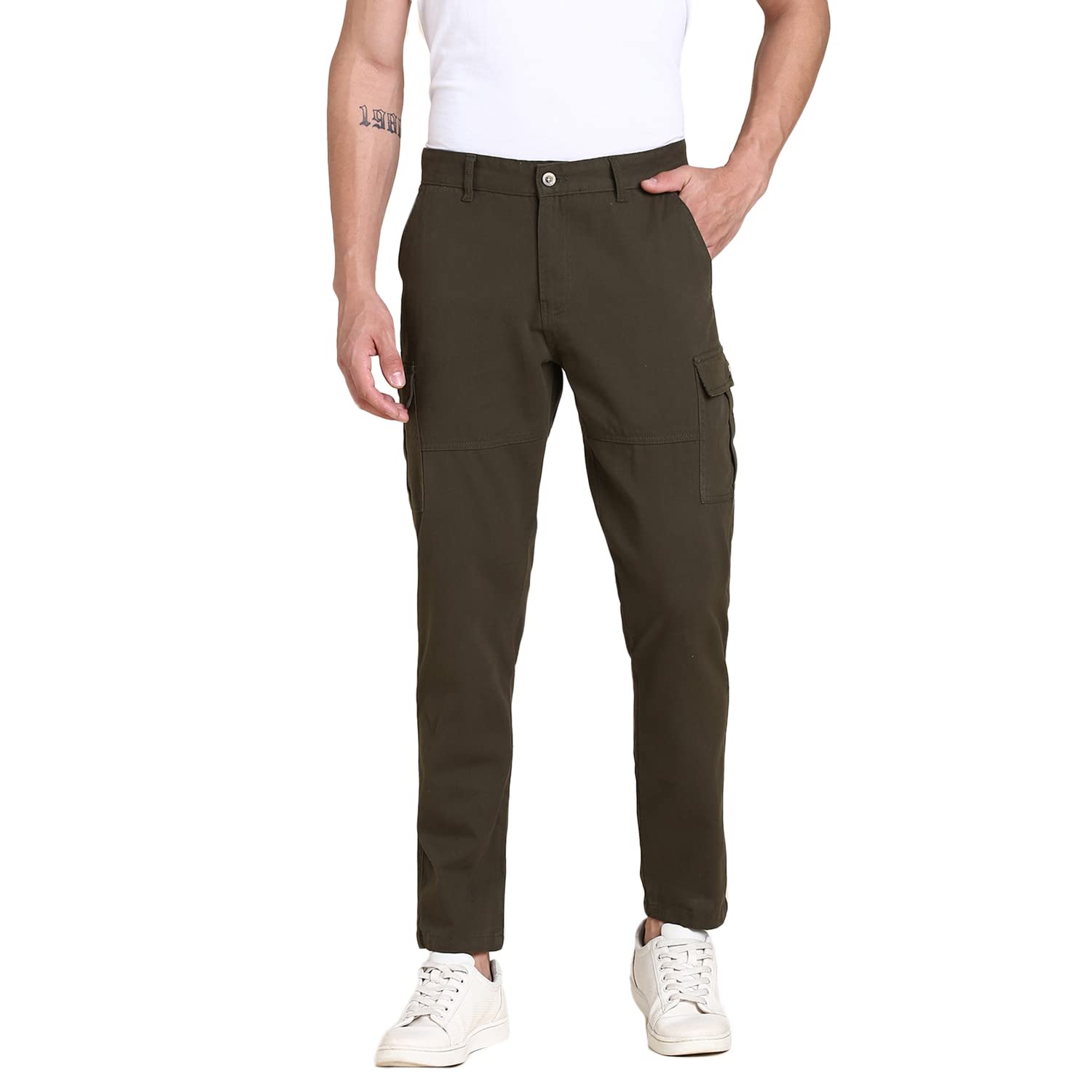 Dennis Lingo Slim Fit Dark Olive Solid Cargo for Men