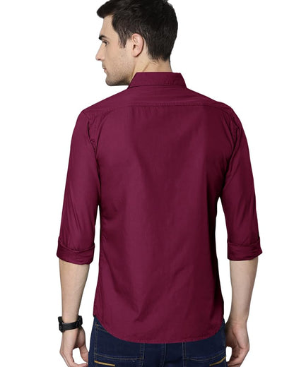 Noble Monk MenS Regular Fit Casual Shirt |Full Sleeve| Polo Neck |Formal Shirts For Men Wine Melange