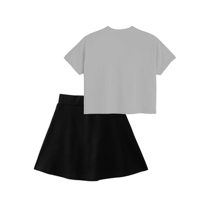 Kyda Kids100% Pure Cotton Girls Printed Crop Top And Skirt With Attached Inner Shorts Co-Ords Set (Pack Of 1)