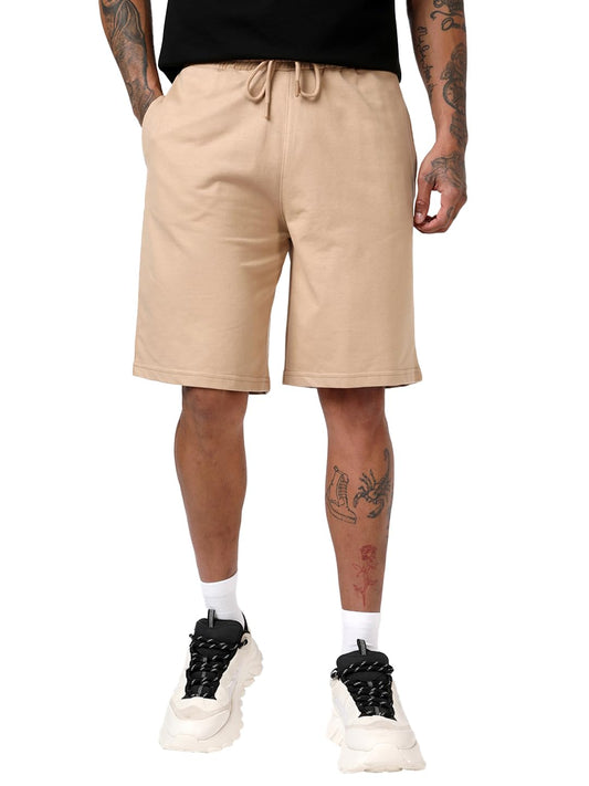 Bewakoof Mens Solid Oversized Fit Cotton Poly Shorts_1500683_Brown_XL