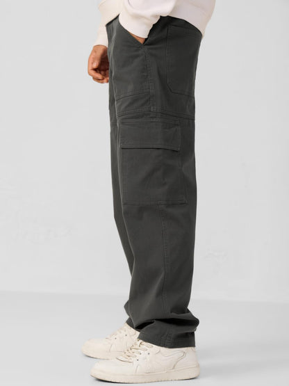 The Souled Store Solids: Charcoal Black Men and Boys Camo Print Regular Fit 100% Cotton Cargo Pants - Lightweight Joggers, Casua