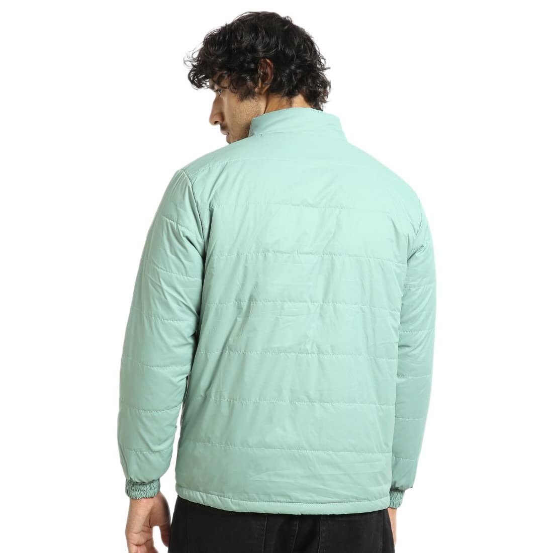 Bewakoof Mens Solid Regular Fit Full Sleeve Stand Collar Nylon Reversible Puffer Jacket
