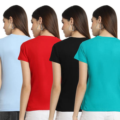 Preneum Womens Cotton Regular Fit Latest Graphic Stylish Printed Short Sleeves Casual T-Shirt || Trendy & Latest Style (Pack 4)
