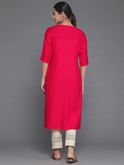 Libas WomenS Silk Woven Design Straight Kurta (26882_Red