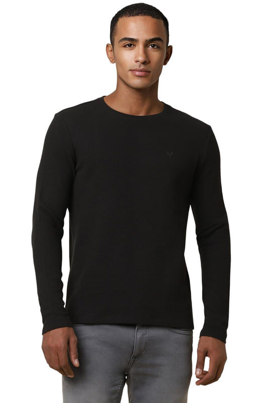 Allen Solly Men Solid Casual Cotton Full Sleeve Crew Neck T-Shirt