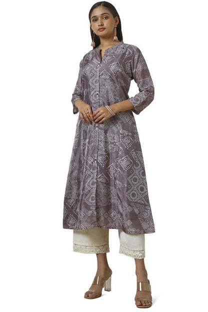 Soch Womens Earth Art Silk Bandhani Print Kurta with Beads