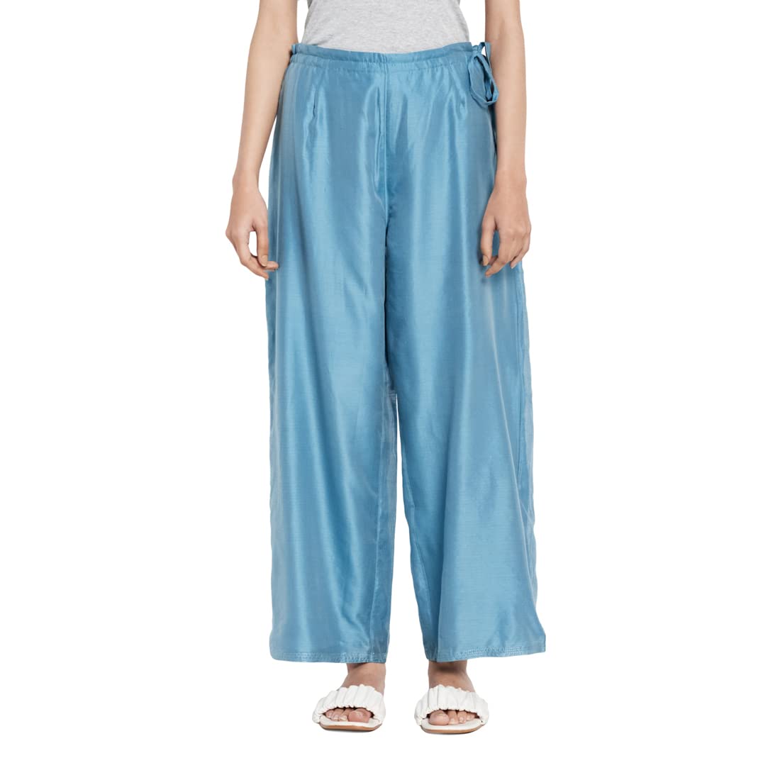 Fabindia Women Silk Drawstring Ijar Pant Cotton_Xl Blue