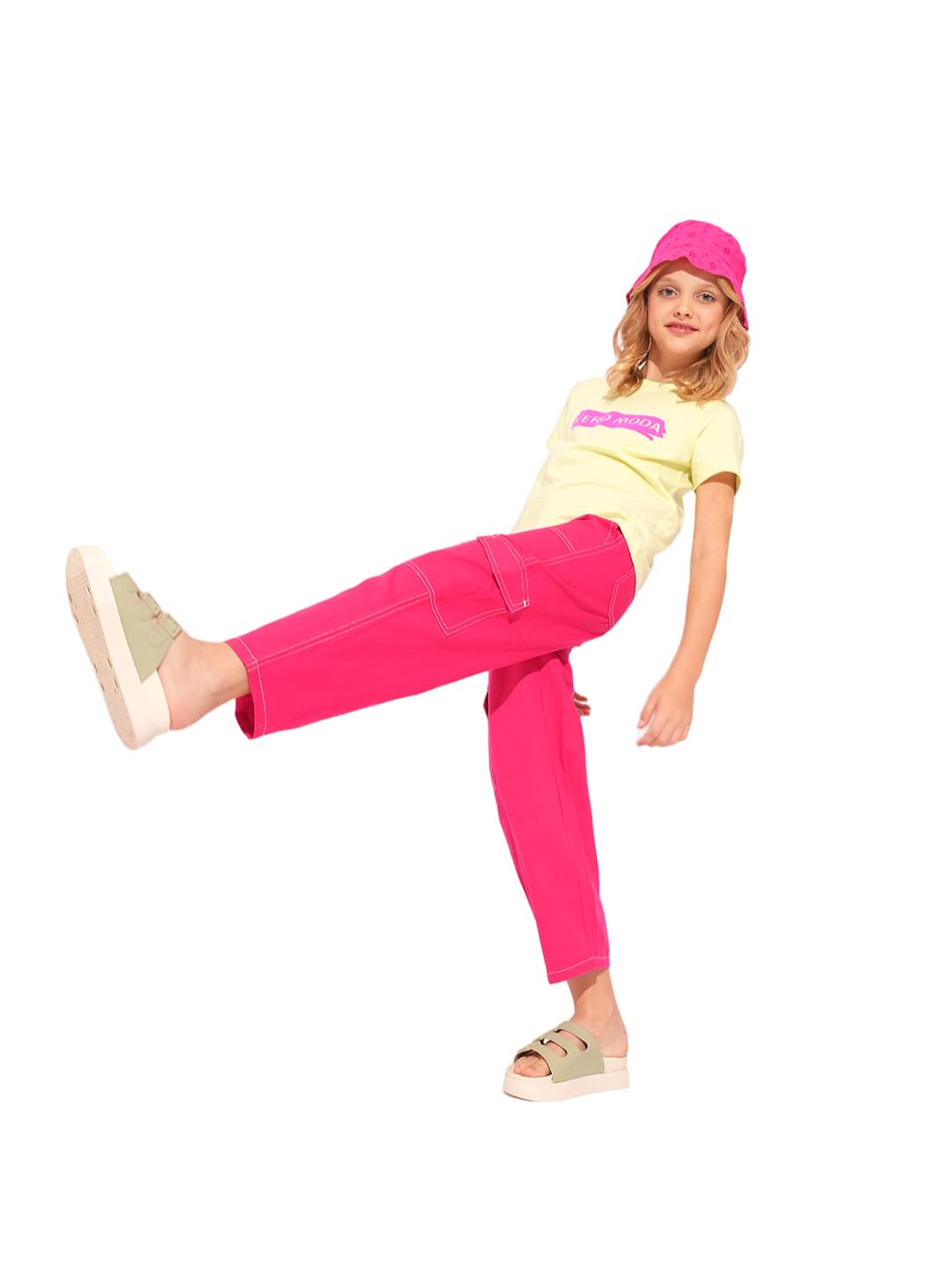Vero Moda Girl Straight Fit High Rise Pink Pants