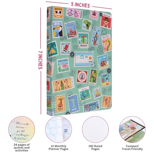Doodle Travelogue Hard Bound B6 Travel Planner | 24 Monthly Planner Pages | 24 Motivational Quote Pages (5 X 7 Inches, 80 Gsm, 2