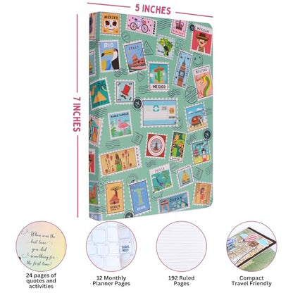 Doodle Travelogue Hard Bound B6 Travel Planner | 24 Monthly Planner Pages | 24 Motivational Quote Pages (5 X 7 Inches, 80 Gsm, 2