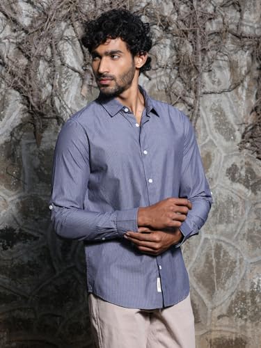 Thomas Scott Mens Striped Regular Fit Shirt (TS1263_Black