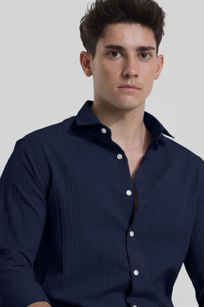 Finivo Fashion MenS Casual Cotton Plain Button Down Shirts Full Sleeve Textured Summer Beach Shirt For Men Navy