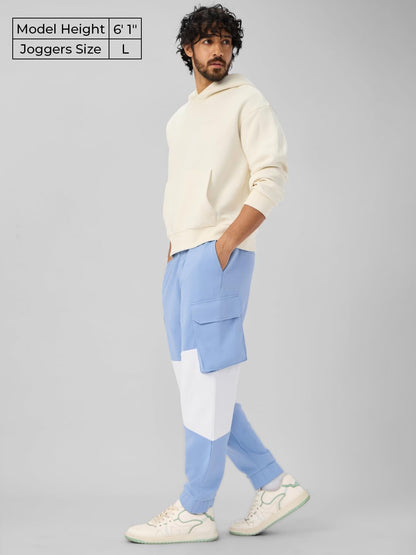 The Souled Store Arctic (Utility) Men and Boys Drawstringed Blue and White Polyester Oversized Joggers