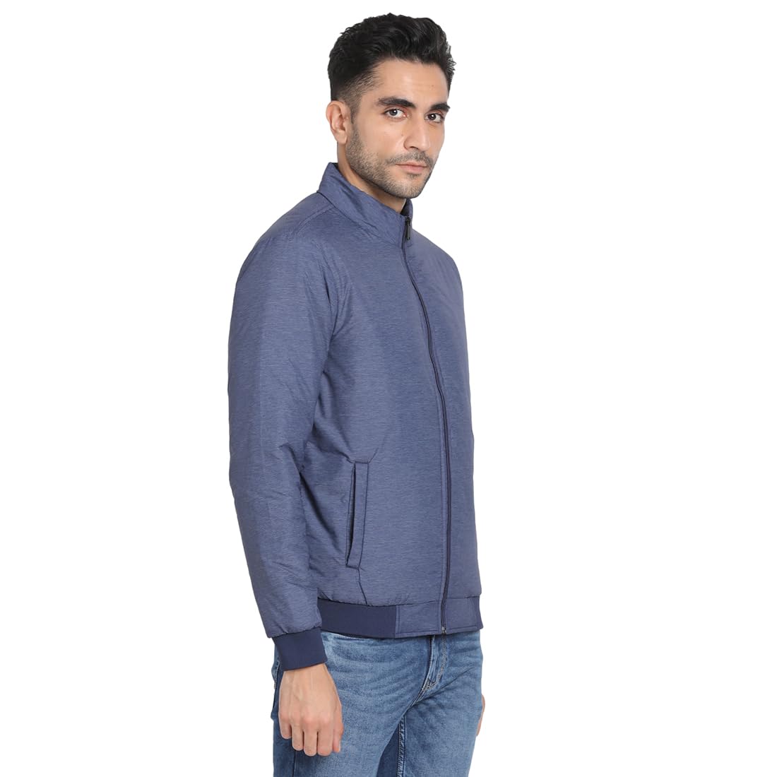 Turtle Men Nylon Solid Blue Zipper Windcheater Jacket