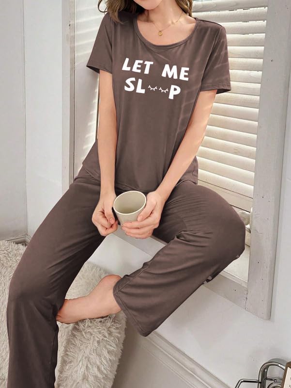 SMOWKLY Womens Premium Cotton Blend Cute Print Two Piece Pj Sleepwear Co-ord Set || Stylish Top with Pajama Pant Comfy Loungwea