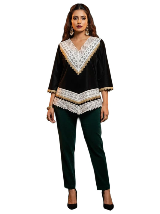 Gosriki WomenS Velvet A-Line Solid Kurta (Mandari Black-Gs_Xl_Black_X-Large)