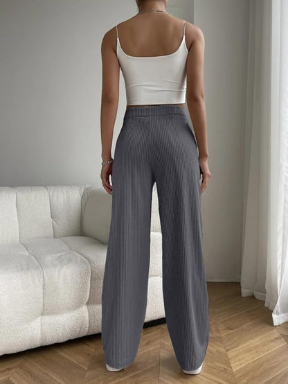 Pinkmint Women Rib Trouser l Regular Fit High Waisted Korean Trouser l Comfortable & Stylish Pants l Office & Casual Wear (Pack