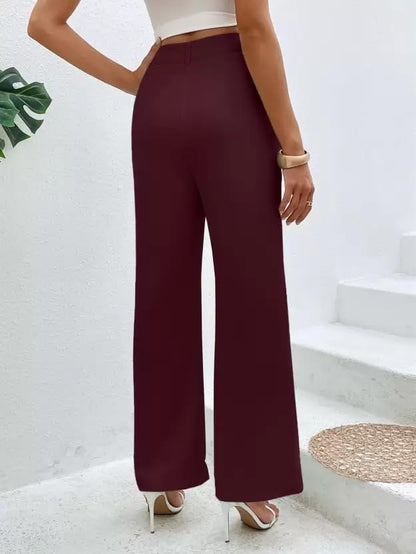Fashion2Wear WomenS Laycra Straight Trouser With Solid Pattern Stretchable High Rise Regular Fit Classic Style And Standard Len