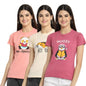 Preneum Womens Cotton Regular Fit Latest Graphic Stylish Printed Short Sleeves Casual T-Shirt || Trending & Style (Pack 3), Pin