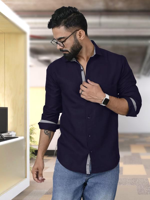Tee Projekt Shirt for Men Cotton Spread Collar Button Down Long Sleeve Shirt Home, Regular, Home (Pack of 1)
